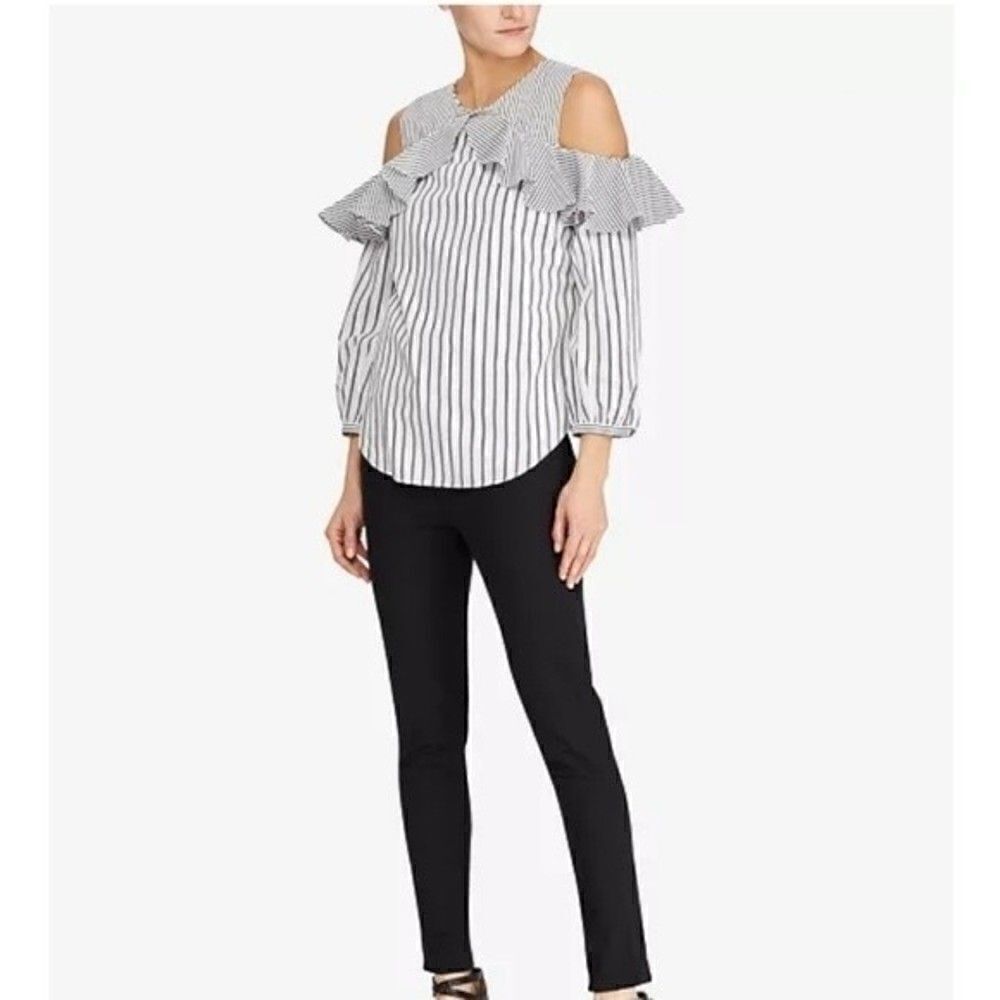 LAUREN RALPH LAUREN Cold-Shoulder Ruffled Cotton Shirt - Picture 2 of 15